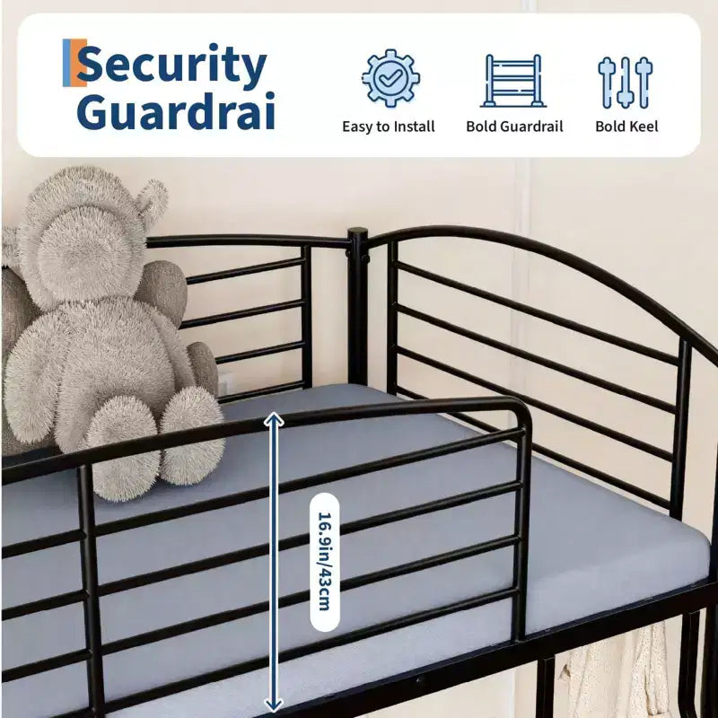 Twin Over Full Bunk Bed,Metal Bunk Beds with Ladder and Guardrail,Heavy Duty,Smooth Rounded Edges,Space Saving Design,Ideal for Dorms and Small Rooms