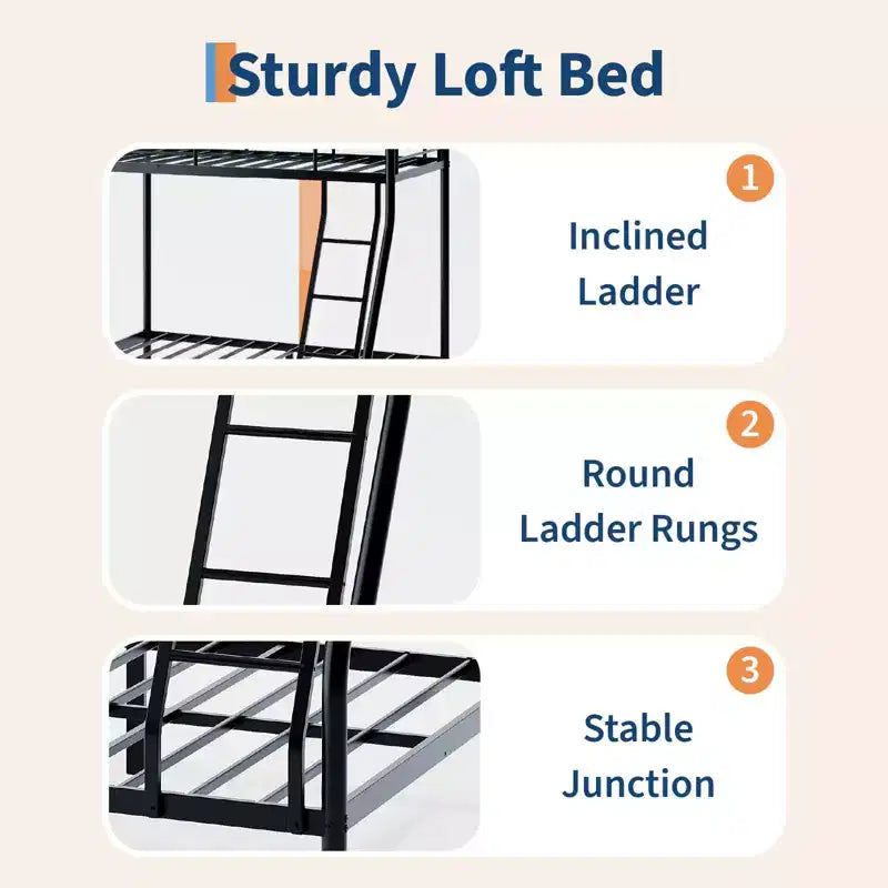 Twin Over Full Bunk Bed,Metal Bunk Beds with Ladder and Guardrail,Heavy Duty,Smooth Rounded Edges,Space Saving Design,Ideal for Dorms and Small Rooms