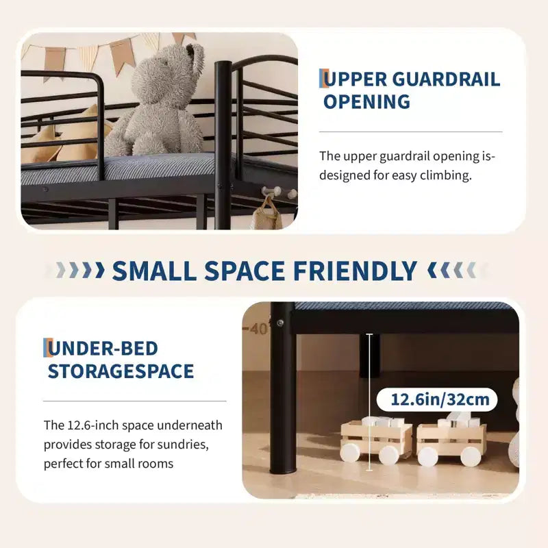 Twin Over Full Bunk Bed,Metal Bunk Beds with Ladder and Guardrail,Heavy Duty,Smooth Rounded Edges,Space Saving Design,Ideal for Dorms and Small Rooms