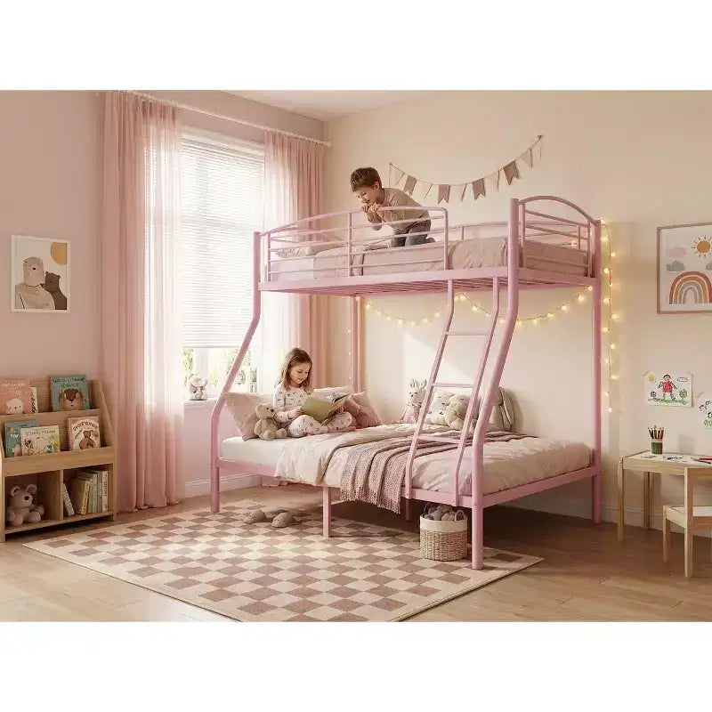 Twin Over Full Bunk Bed,Metal Bunk Beds with Ladder and Guardrail,Heavy Duty,Smooth Rounded Edges,Space Saving Design,Ideal for Dorms and Small Rooms