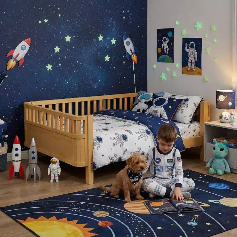 JVNOXK Full Size Wood Platform Bed for Kids, Wood Low Profile Full Bed with Rails for Girls and Boys, Natural