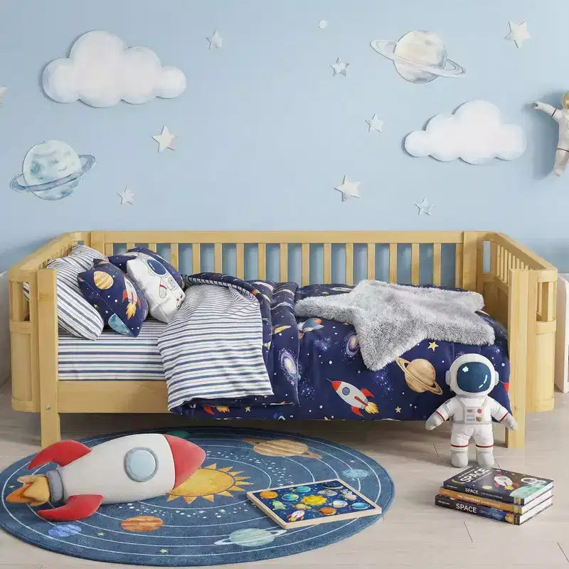 JVNOXK Full Size Wood Platform Bed for Kids, Wood Low Profile Full Bed with Rails for Girls and Boys, Natural