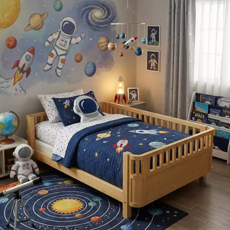 JVNOXK Full Size Wood Platform Bed for Kids, Wood Low Profile Full Bed with Rails for Girls and Boys, Natural