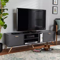 Kelson Wood TV Stand for TVs up to 55" Dark Gray/Gold - Baxton Studio: Modern Console with Storage