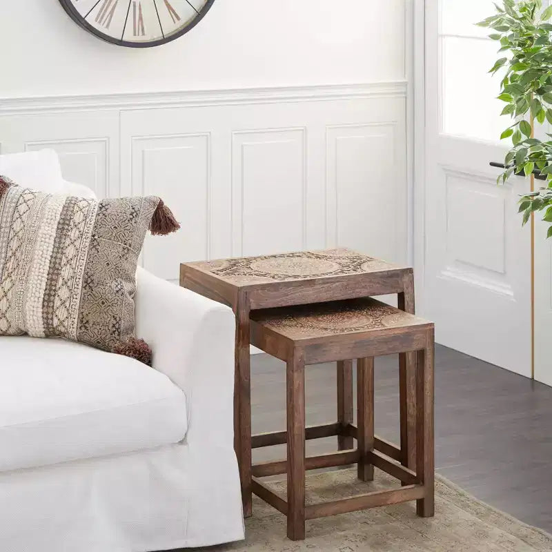 Set of 2 Eclectic Wood Accent Table - Olivia & May