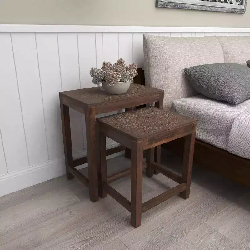 Set of 2 Eclectic Wood Accent Table - Olivia & May