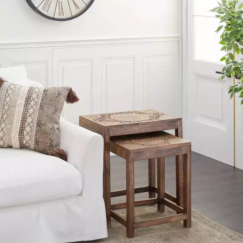 Set of 2 Eclectic Wood Accent Table - Olivia & May