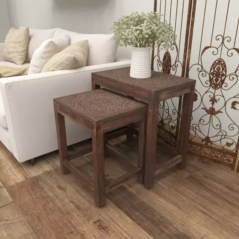 Set of 2 Eclectic Wood Accent Table - Olivia & May