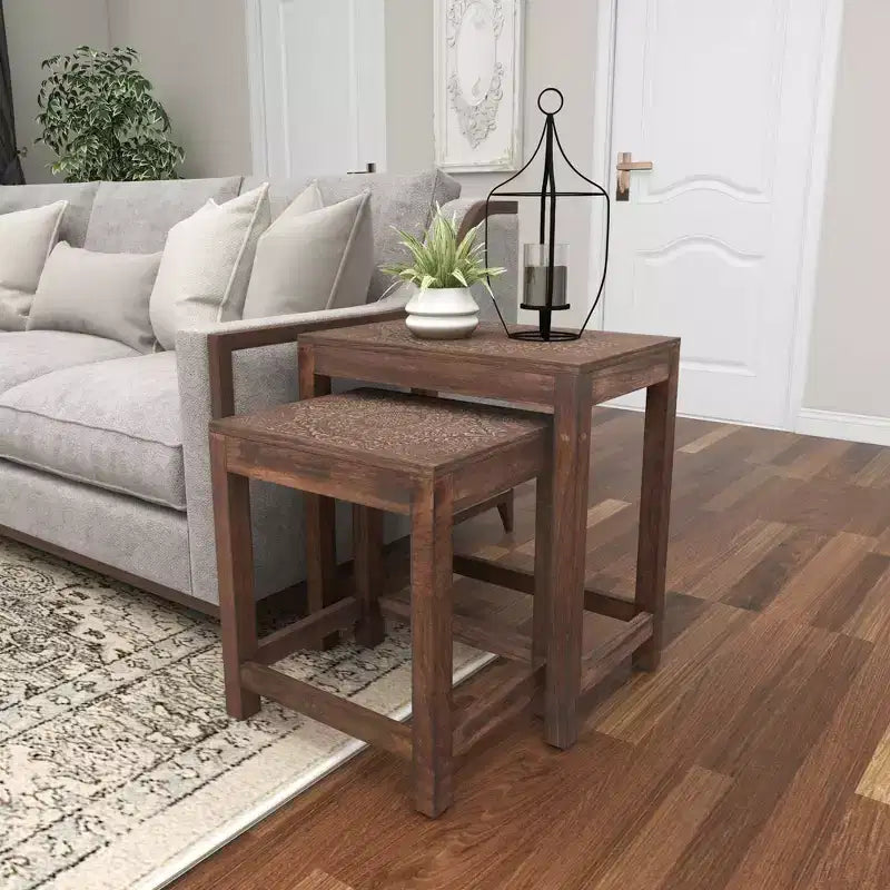 Set of 2 Eclectic Wood Accent Table - Olivia & May
