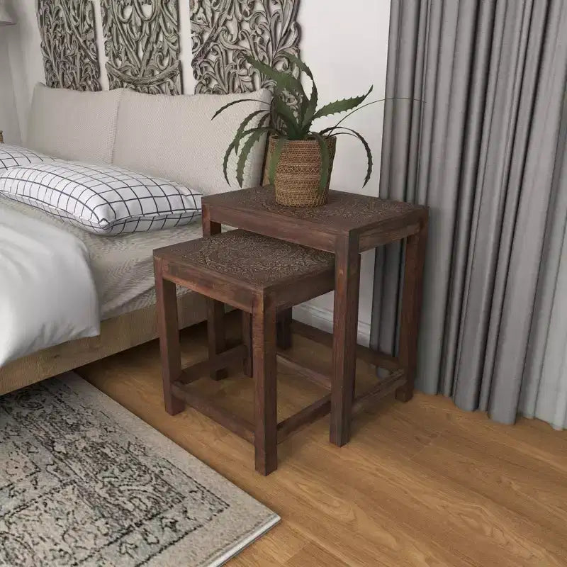 Set of 2 Eclectic Wood Accent Table - Olivia & May