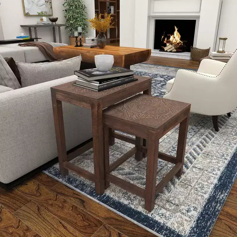 Set of 2 Eclectic Wood Accent Table - Olivia & May