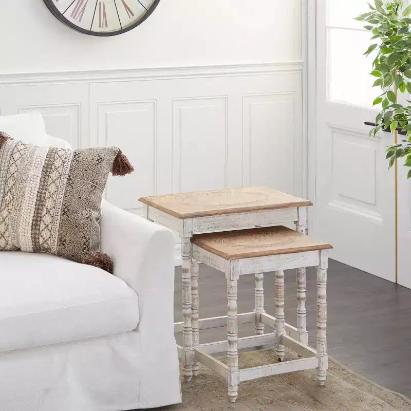 Set of 2 Eclectic Wood Accent Table - Olivia & May