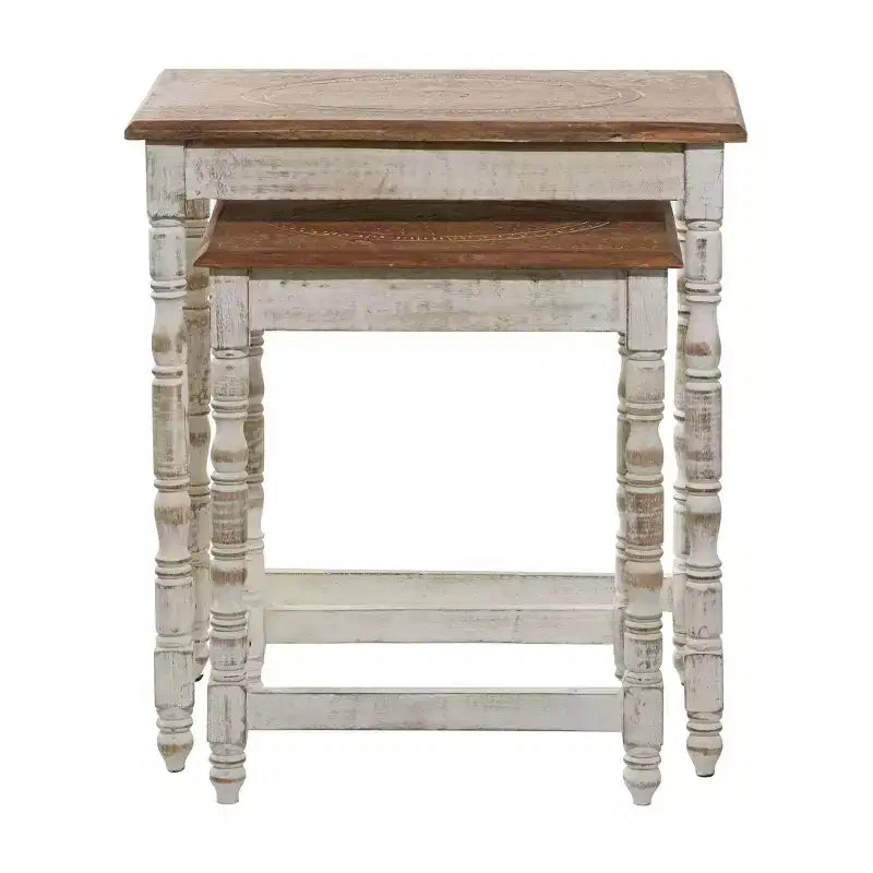 Set of 2 Eclectic Wood Accent Table - Olivia & May