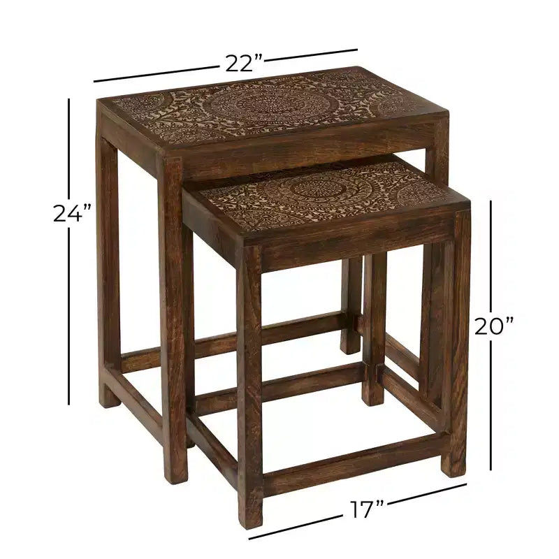 Set of 2 Eclectic Wood Accent Table - Olivia & May