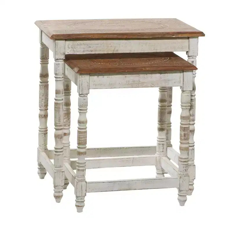 Set of 2 Eclectic Wood Accent Table - Olivia & May