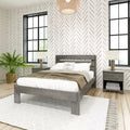 Max & Lily Full Size Bed Frame, Farmhouse Solid Wood Platform Bed with Slatted Headboard
