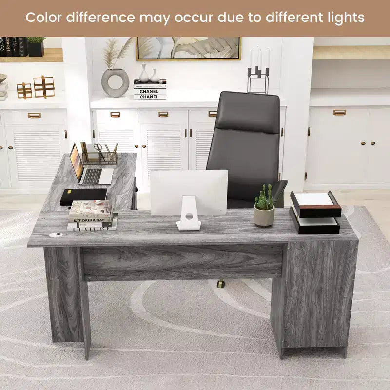 Costway L-Shaped Corner Computer Desk Writing Table Study Workstation w/ Drawers Storage