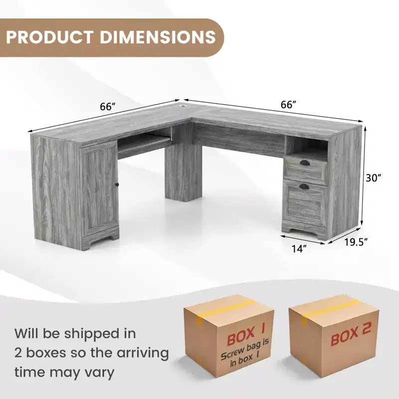 Costway L-Shaped Corner Computer Desk Writing Table Study Workstation w/ Drawers Storage