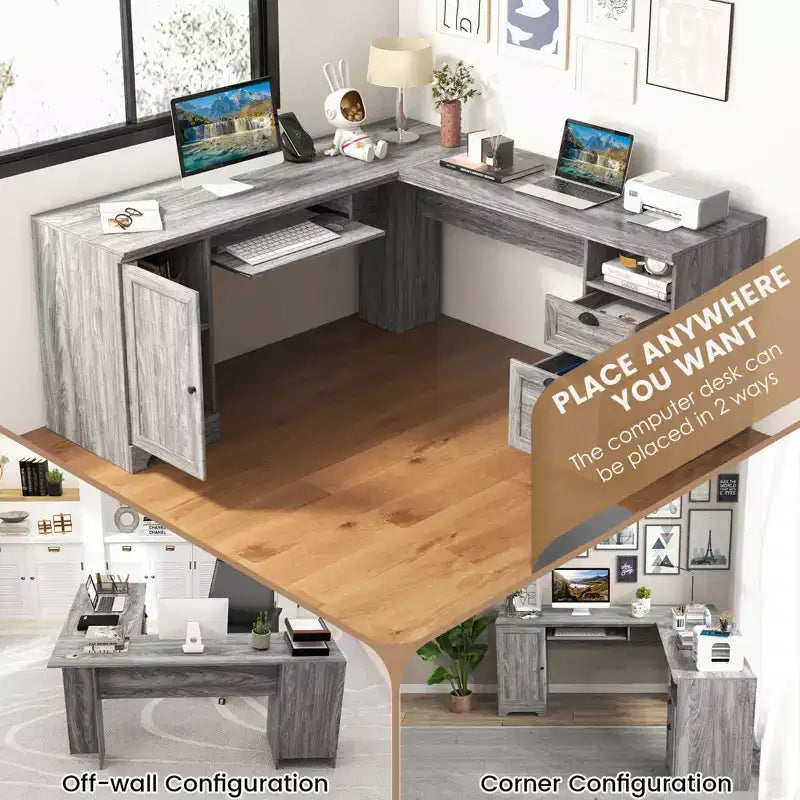Costway L-Shaped Corner Computer Desk Writing Table Study Workstation w/ Drawers Storage