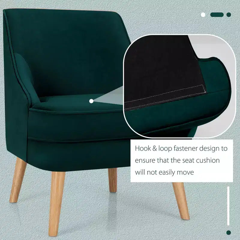 Costway Accent Chair Velvet Upholstered Single Sofa with Rubber Wood Legs Pink\Green\Grey