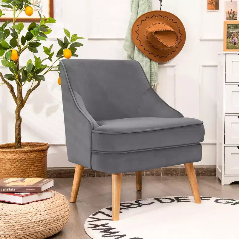 Costway Accent Chair Velvet Upholstered Single Sofa with Rubber Wood Legs Pink\Green\Grey