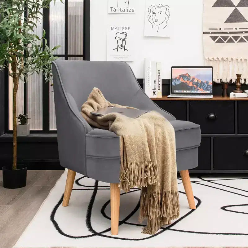 Costway Accent Chair Velvet Upholstered Single Sofa with Rubber Wood Legs Pink\Green\Grey