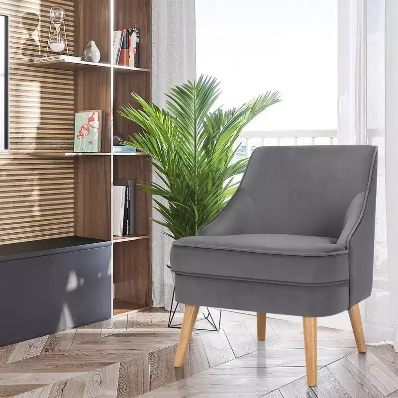 Costway Accent Chair Velvet Upholstered Single Sofa with Rubber Wood Legs Pink\Green\Grey