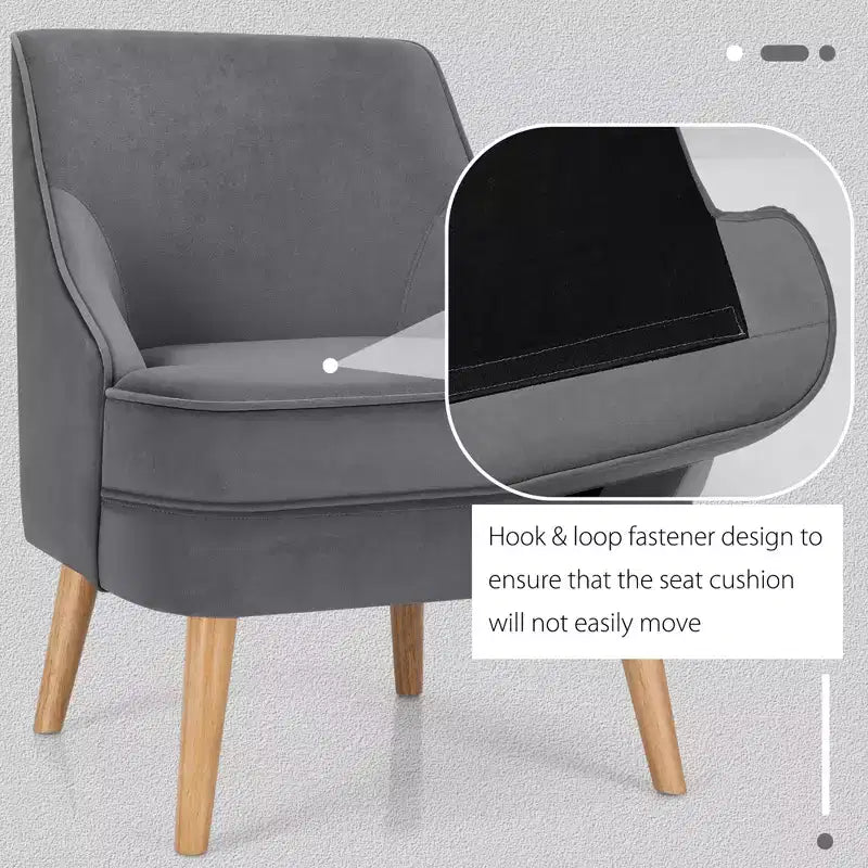Costway Accent Chair Velvet Upholstered Single Sofa with Rubber Wood Legs Pink\Green\Grey