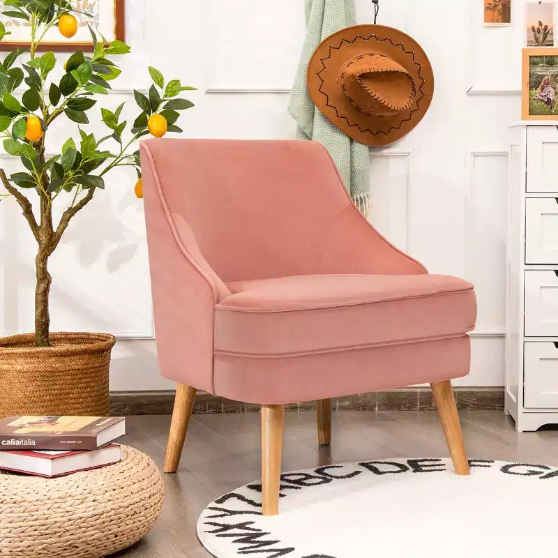 Costway Accent Chair Velvet Upholstered Single Sofa with Rubber Wood Legs Pink\Green\Grey