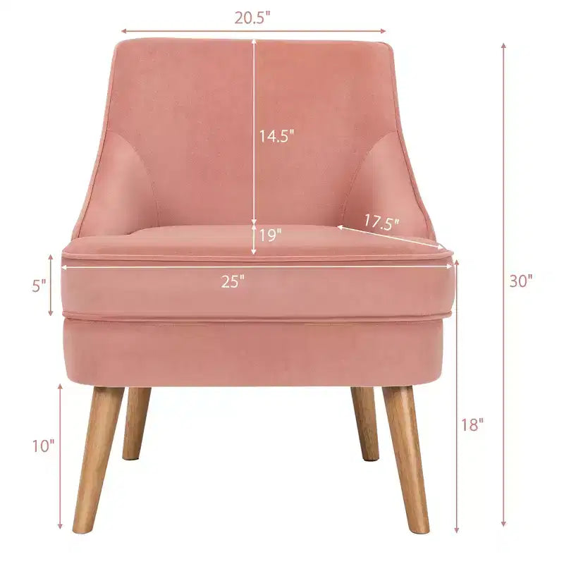 Costway Accent Chair Velvet Upholstered Single Sofa with Rubber Wood Legs Pink\Green\Grey