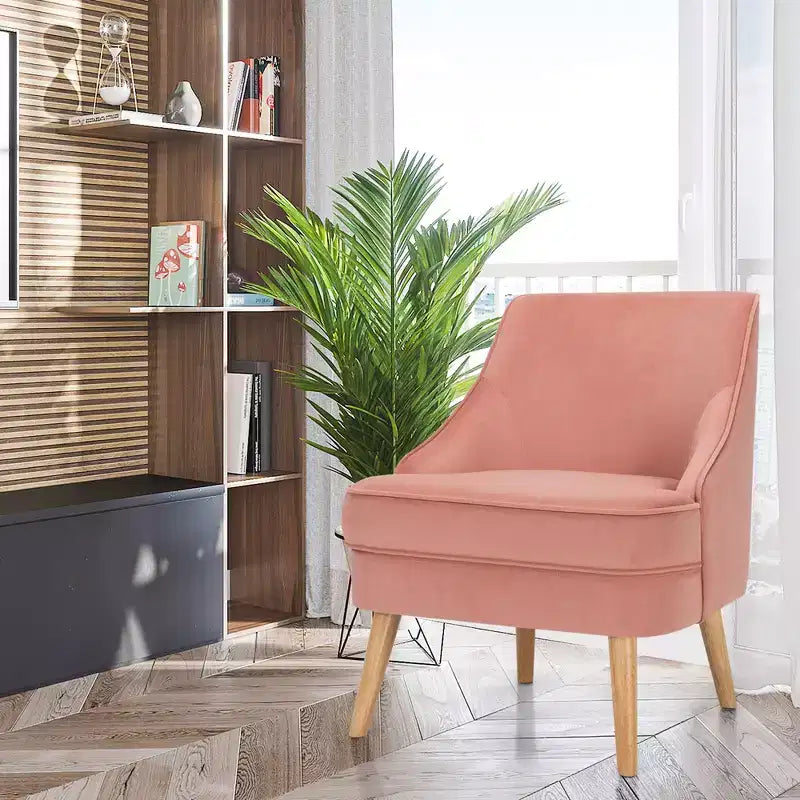 Costway Accent Chair Velvet Upholstered Single Sofa with Rubber Wood Legs Pink\Green\Grey