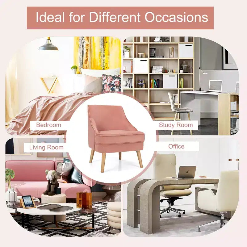 Costway Accent Chair Velvet Upholstered Single Sofa with Rubber Wood Legs Pink\Green\Grey