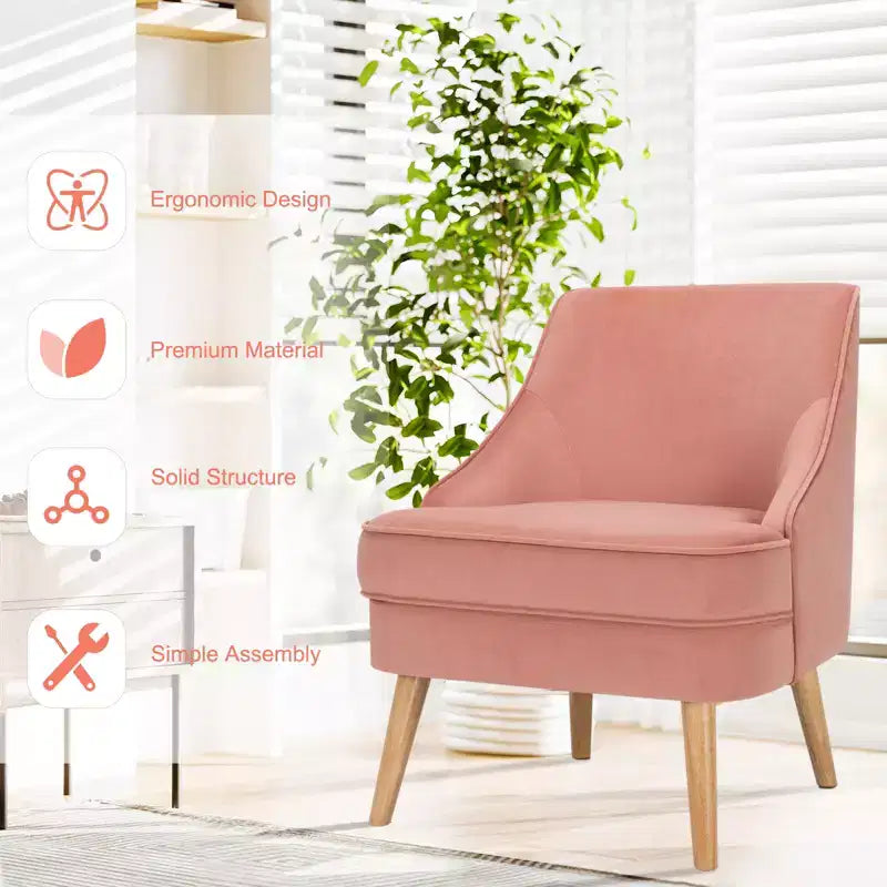 Costway Accent Chair Velvet Upholstered Single Sofa with Rubber Wood Legs Pink\Green\Grey
