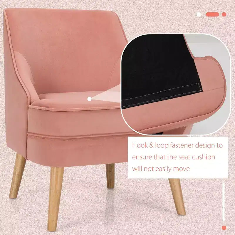 Costway Accent Chair Velvet Upholstered Single Sofa with Rubber Wood Legs Pink\Green\Grey