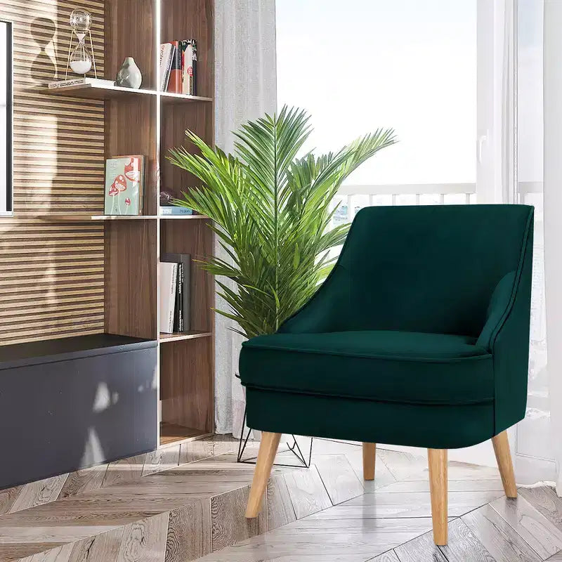 Costway Accent Chair Velvet Upholstered Single Sofa with Rubber Wood Legs Pink\Green\Grey