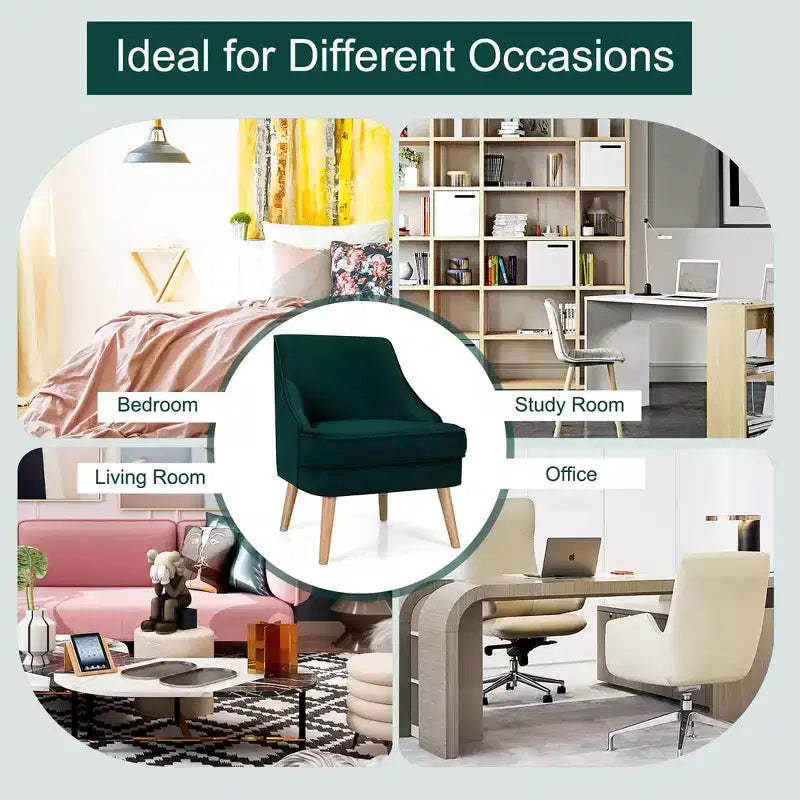 Costway Accent Chair Velvet Upholstered Single Sofa with Rubber Wood Legs Pink\Green\Grey