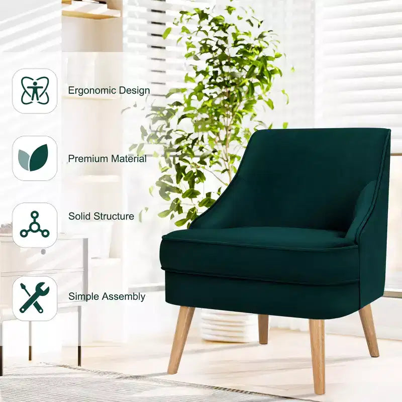 Costway Accent Chair Velvet Upholstered Single Sofa with Rubber Wood Legs Pink\Green\Grey