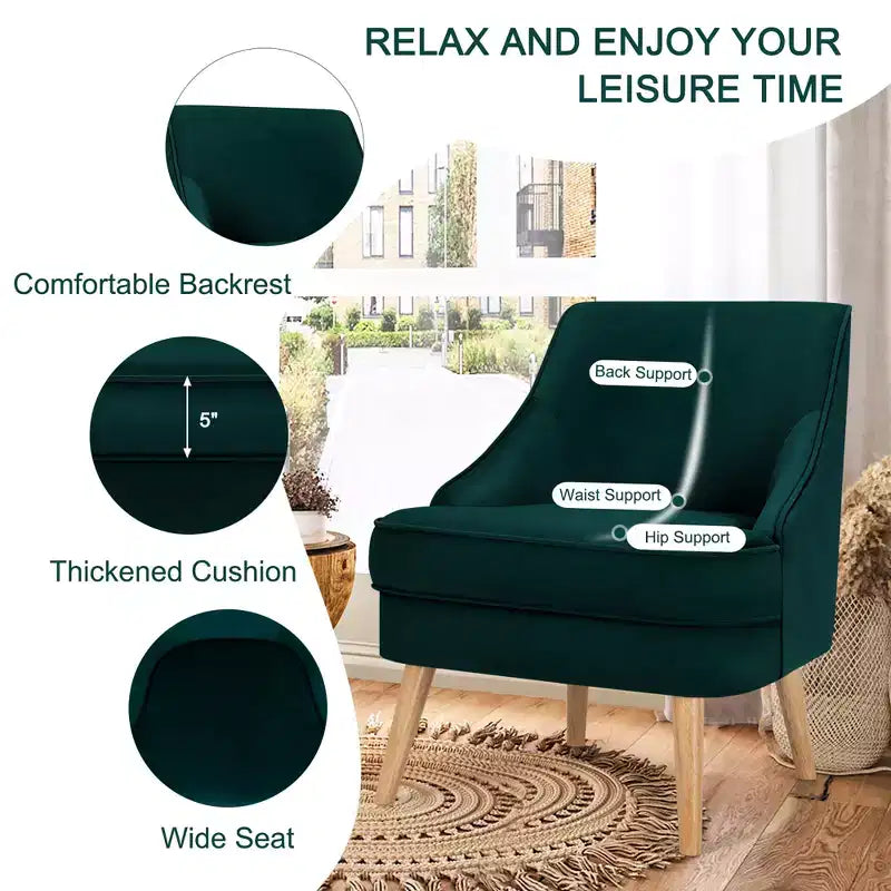 Costway Accent Chair Velvet Upholstered Single Sofa with Rubber Wood Legs Pink\Green\Grey