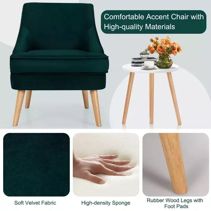 Costway Accent Chair Velvet Upholstered Single Sofa with Rubber Wood Legs Pink\Green\Grey