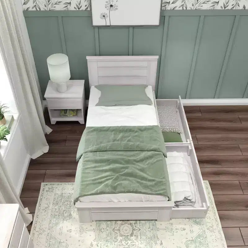 Max & Lily Twin Bed Frame with Storage Drawers, Solid Wood Platform Bed for Kids
