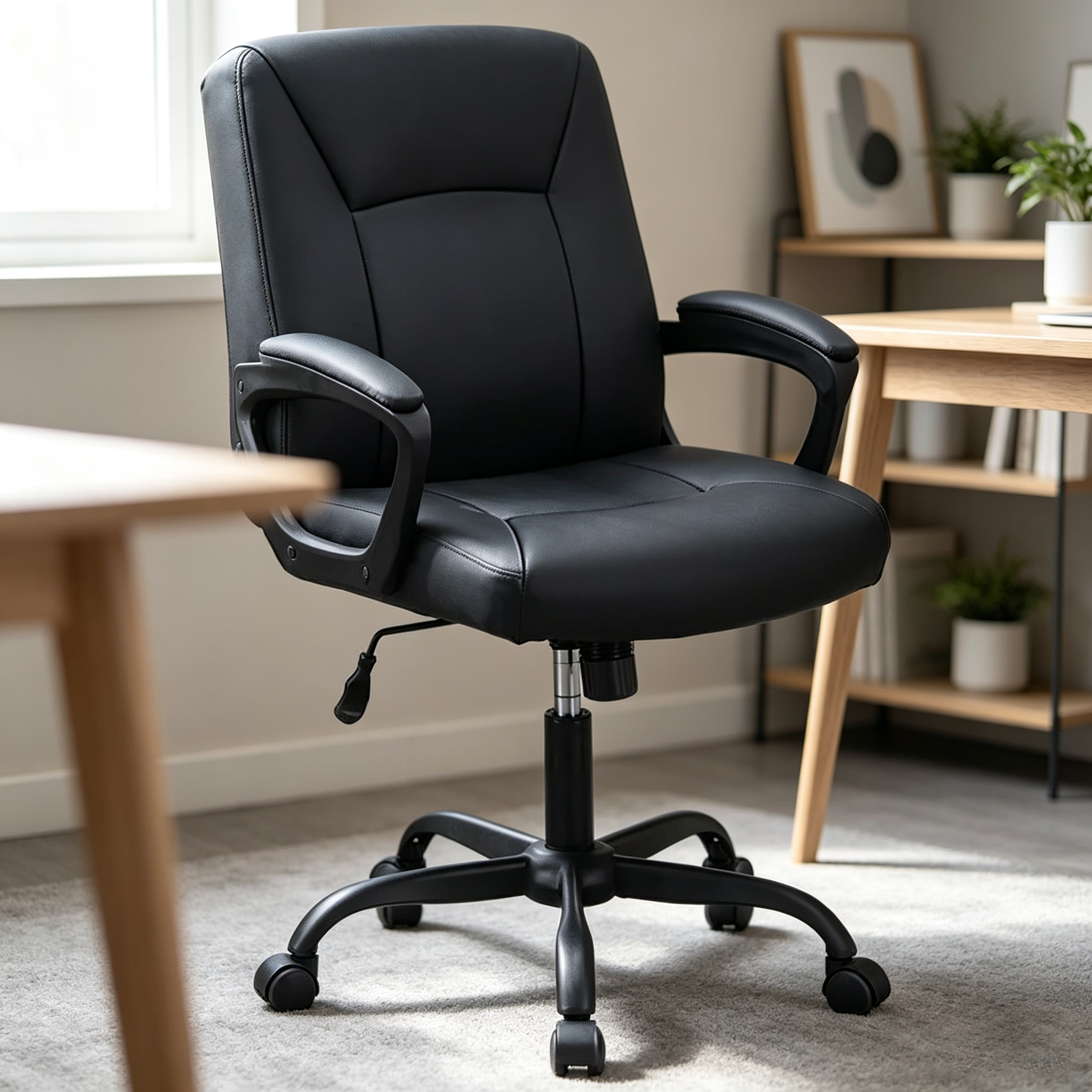 Chaise de bureau moderne, fauteuil de bureau avec hauteur réglable et support à cinq roulettes